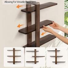 Mid-Century Modern Floating Shelves Set - 3-Tier Walnut Finish Large Wall Shelf, 20in Plant & Photo Display Storage For Living Room & Bedroom - 碳色 - 查看 10