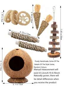 100g Natural Apple Wood Chew Sticks, Handwoven Natural Ball, Apple Wood Cage Hanging Chew Toys Set For Hamsters, Rabbits, Guinea Pigs And Other Pets - Multicolor - View 11