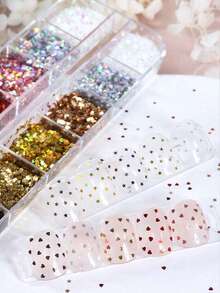 12 Grids 1mm Laser Mini Heart & Star Shaped Glitter Nail Art Sequins, Cute Heart Star Glitter DIY Charming Nail Design Nail Art Supplies Nail Jewelry Nails - Multicolor - View 3