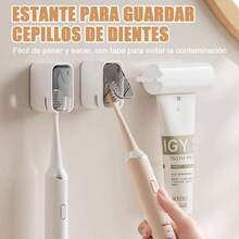 Portacepillos de Dientes, 2 Piezas Porta Cepillo de Dientes para Bao Pared con Funda Impermeable, Estructura de Ventilacin, Sin Perforacin, Organizador de Cepillos de Dientes, Para Bao, Dormitorio - Gris + Gris - Ver 5