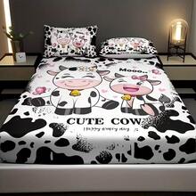 3pcs Animal & Letter Print Bedding Set - Includes 1 Fitted Sheet And 2 Pillowcases, Breathable Polyester, Machine Washable, Suitable For All Seasons, Animal Theme - Multicolor - View 6