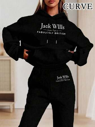 Plus Women's 2Pcs Hoodie & Sweatpants Set Casual Drawstring Hoodie With Pockets