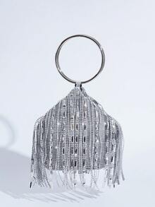 Fashionable & Elegant Rhinestone Tassel Decor Handbag, Evening Clutch - Silver - View 7