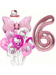 SANRIO 11件套粉色蝴蝶结数字气球套装，适用于家庭聚会、生日庆祝、万圣节装饰、圣诞节装饰、节日装饰、派对装饰、主题派对，设计可爱，气球耐用，节日主题材质，庆典套装，装饰气球，活动策划，派对 - 彩色 - 查看 12