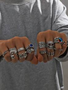 14-21件/套复古波西米亚风格邪眼组合戒指套装 - 彩色 - 查看 6