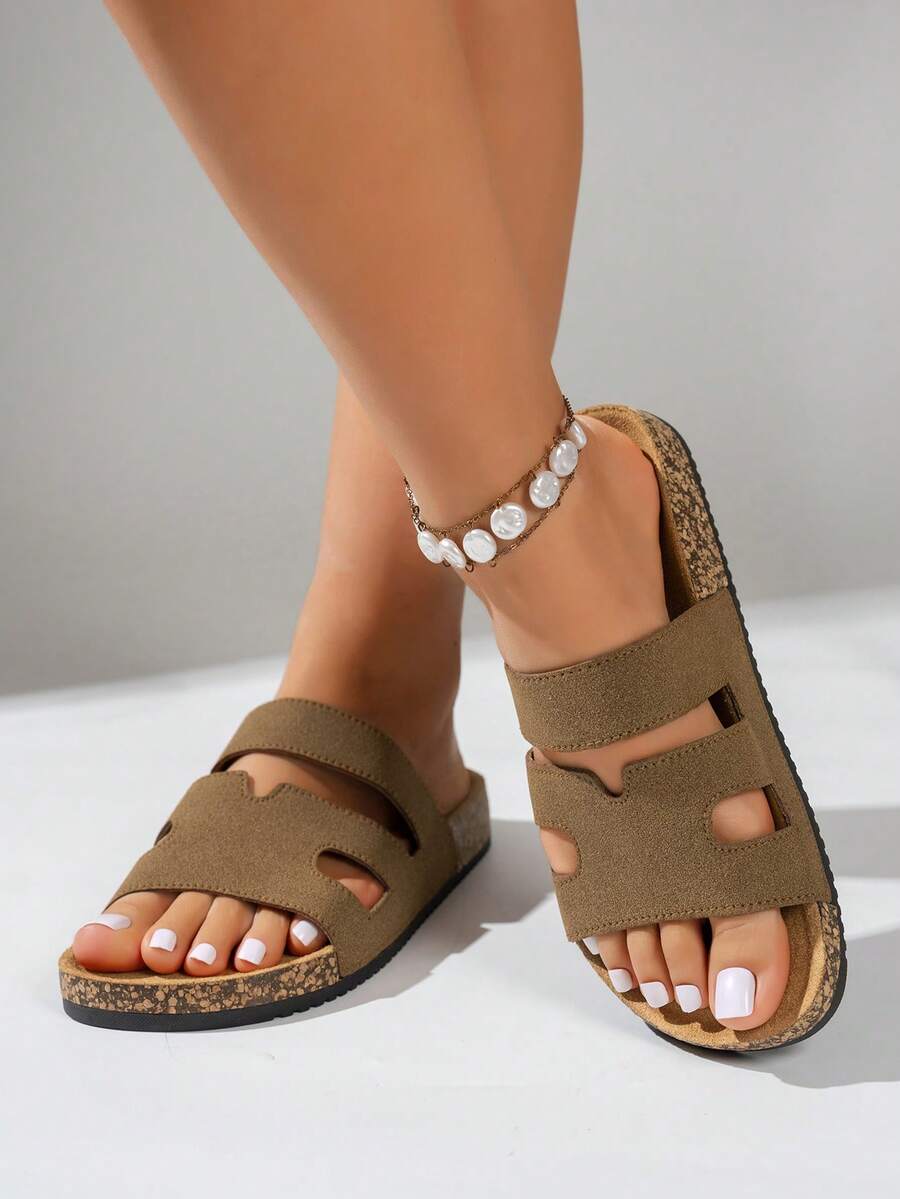 Casual Outdoor Beach Double Buckle Slip-On Comfortable Flat Sandals For Teenagers