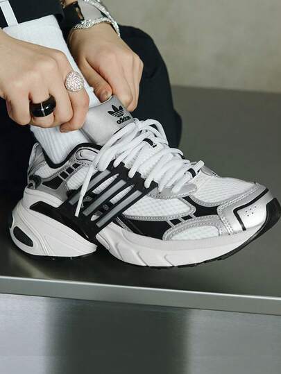  Adidas ADISTAR XLG SHOES Classic Thick Sole Mesh Sneakers, Adidas Originals ADISTAR XLG Comfortable Sports Classic Low-Top Casual Shoes, Unisex, Silver/Black IH3381