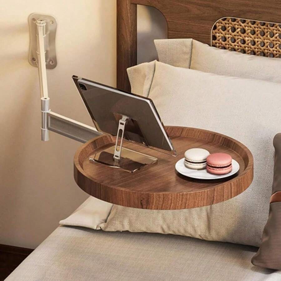Genérico Wall-Mounted Desk Small Round Table Folding Table Wall Mounted Small Round Tray 11.8in Fold Down Tables Bedside Folding Coffee Tables with 180° Rotation Foldable Coffee Tabless Brown - Marrón - Ver 1