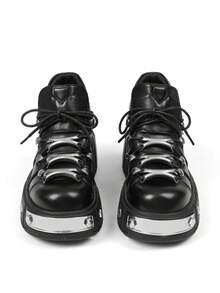 Women's Y2K Goth Platform Ankle Boots Punk Metal Round Toe Chunky Heel Rock Combat Shoes Fashion Lace Up Motorcycle Riding Biker Booties For Woman - Black - View 6