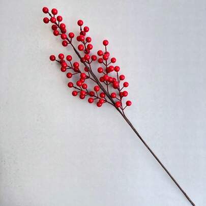 4/2/1pc 23" Artificial Red Berries Branches, Christmas 6-Prong Red Berries Holly Branches, Faux Burgundy Berry Picks, Suitable For Wreath, Vase, Centerpiece, Christmas Tree Decor, Holiday Home DIY, Wedding Decor
