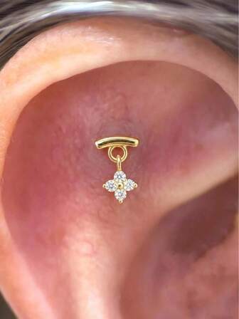 EleRunis 1PC 925 Sterling Silver Flower Threadless Ball Cartilage Helix Piercing Fine Jewelry For Daily Wear Wedding Party Engagement Anniversary Valentine's Day