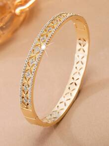 سوار نحاسي مطلي بالذهب عيار 18 قيراط مزين بالكامل بالراين ستون، هدية فاخرة بطراز عتيق للنساء، مقاوم للماء ومقاوم للتلاشي، اكسسوار هدية/حفلة