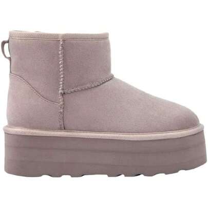 Bota  Corta Botin Taupe 2103 para Mujer con Forro de Peluche y Plataforma 8 cm Ante Textil son Suaves y Comodas para el Invierno,36647944
