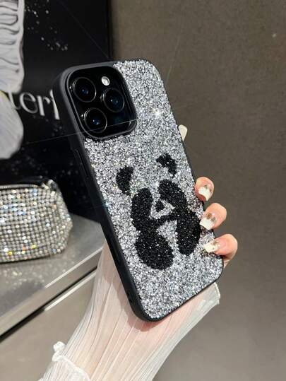 1 pieza Funda protectora de teléfono de 2 en 1 con rinoestones minimalista y linda de panda, de tacto suave, compatible con Apple 17, 16 Pro Max Starry Sky Rhinestone Case, 15 Panda Phone Case, 14 New dibujos animados Phone 13 Minimalist Rhinestone 12 Large Camera Hole 11