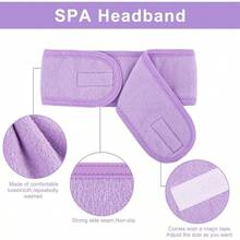 Diadema de spa Wrap Tejido de rizo 4 unidades Toalla elstica para bao, maquillaje y deporte negro - Púrpura claro - Ver 3