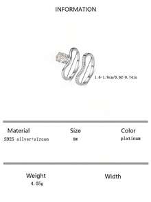 2 件 S925 纯银椭圆形锆石戒指套装，奢华周年纪念、圣诞节礼物 - 銀色 - 查看 9