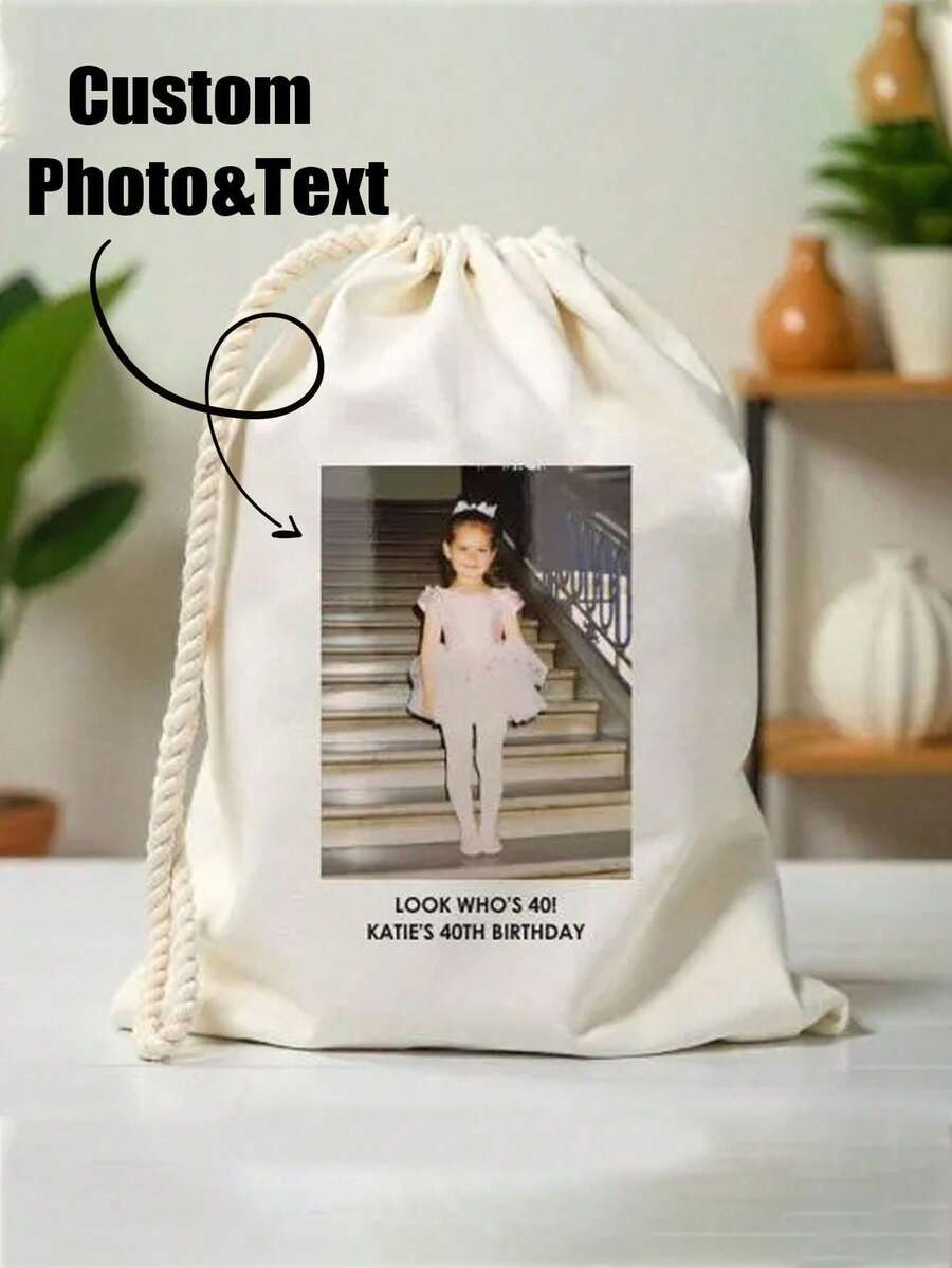 1pc Customized Personalized Drawstring Backpack, Custom Photo Exclusive Travel Bag, Lightweight Cinch Backpack Suitable, Customised Name Organiser Bags, Personalized Repeatable Used Bag, Personalized Christmas Gift, New Year Glamour - Multicolor - View 1