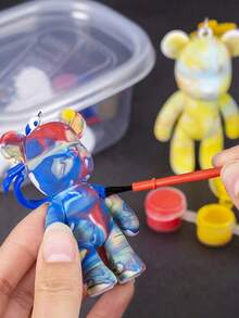 1pc Fluid Bear Painted Keychain Creative DIY White Blank Boxed Graffiti Pendant, Funny Party Supplies Birthday Gift - Multicolor - View 5