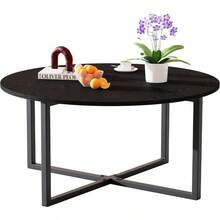 Office Furniture SetMesa de Centro Redonda para Sala con Base en X Metálica Mueble de Acento para Hogar u Oficina Acabado Negro y Marrón 72x72x42 cm - negro - Ver 1