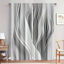 2pcs Geometric Line Curtains - Privacy Protection, Machine Washable, Rod Pocket Design, Living Room And Garden Decoration, Modern Polyester Wave Printing, Modern Home Decoration, Living Room Curtains - Multicolor - View 5