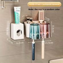1set Multifunctional Toothbrush Rack And Mug Holder, Wall Mounted Toothpaste And Mouthwash Storage With Toothpaste Squeezer, Bathroom Accessories Toothbrush Holder Toothpaste Dispenser Bathroom Accessories Bathroom Tools - Multicolor - View 8