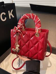 1 Bolsa feminina versátil e moderna, com bordado de losangos, ideal para viagens, encontros e presentes. - Vermelho - Ver 5