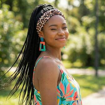 Ieopard Eller Svart Flätad Peruk Med Leopardhalsduk 26 Tums Syntetiska Peruker För Kvinnor Fashionabla Lätthanterliga Kvinnor Peruk Med Pannband