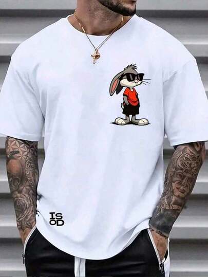 Una camiseta blanca White hombres 180g, Cartoon pattern,pattern patterns adecuada para deportes de ocio diarios, todo en uno