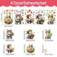 一套5张复活节兔子墙贴，包含彩蛋、鲜花、胡萝卜和篮子图案，适用于卧室、客厅、家居和窗户装饰。 - 彩色 - 查看 6