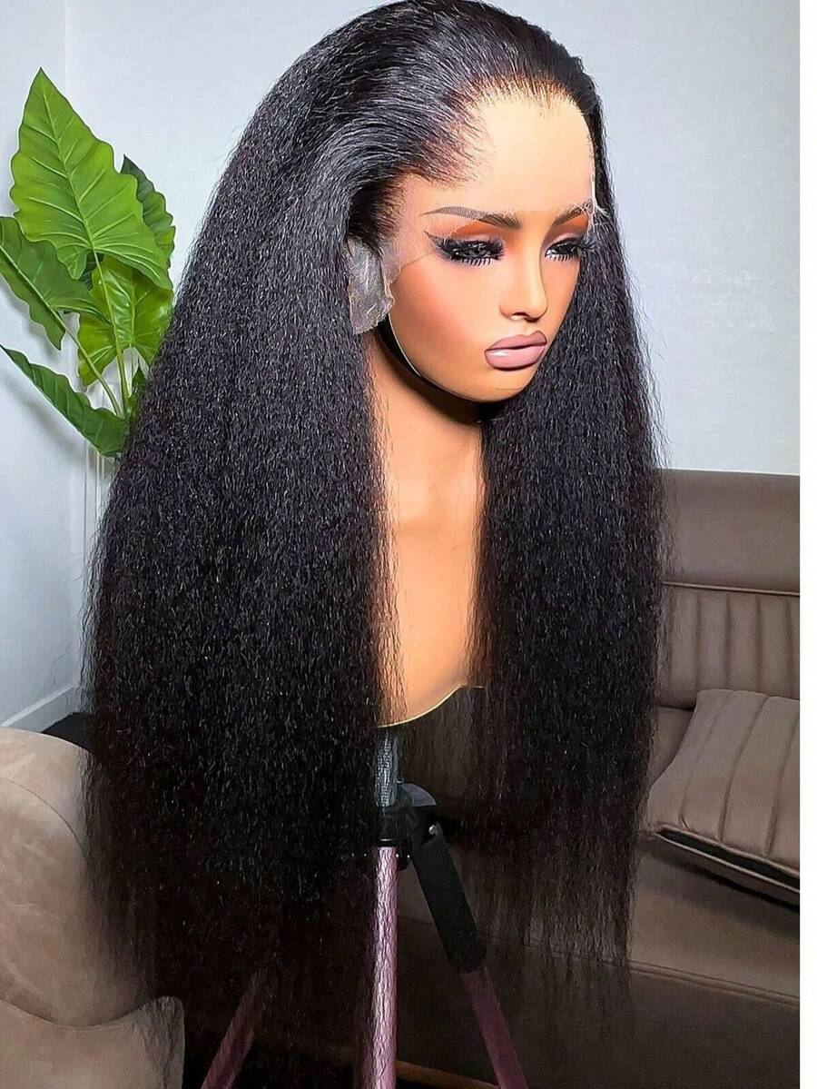 Uveous Yaki Straight Glueless Wig 5x5 Pre Cut Lace Front Wigs Human Hair Put On And Go Wigs For Beginners Pre Bleached Pre Plucked Pre Everything Easy To Ready To Wear Kinky Wig 13X4 Lace Front Wigs - SNatural - 查看 1