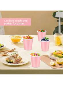 100 piezas de vasos de papel desechables de 270ml/9oz de color rosa, adecuados para fiestas de cumpleaños, reuniones familiares, picnics, decoración de fiestas - Rosa - Ver 8