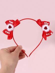 1pc Valentine's Day Hair Bows For Girls- Sweet Bow Princess Hairband For Teens, Red Imitate Rhinestone Heart Satin Hair Accessories For New Year 2026, Proms, Partiy Headband, Holiday Party Headpiece - Multicolor - View 7