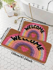 1pc/2pcs Rainbow Pattern Doormat, Soft Faux Wool 1200g/㎡ Polyester Fiber Bathroom Mat, 10mm Thick TPR Anti-Slip Bottom, Foldable Easy Care Carpet Rug, Rectangular Design, Suitable For Entryway, Foyer, Daily Home Scenes, Bathroom, Bedroom, Living Room, Dining Room Decor, Indoor Anti-Slip Mat, Room Decor, Home Decor, Multi-Scene Doormat, Spring Decoration
