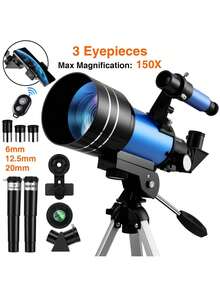 EZIFY 150X 70mm Astronomical Telescope - High-Powered With 3 Eyepieces 2 Barlow Lenses, Portable For Outdoor Hunting Camping Gift - F30070M Blue - View 1