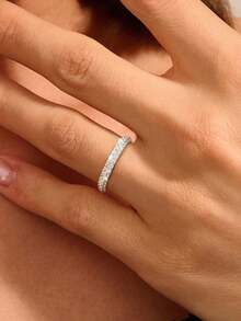 1 chiếc nhẫn cưới Moissanite hai hàng đính kim cương toàn bộ, kiểu dáng cổ điển sang trọng, bằng bạc S925 cao cấp, nhẫn đính hôn, nhẫn hứa hẹn, nhẫn kỷ niệm, quà tặng trang sức cho nữ, quà Giáng sinh. - Nhẫn kim cương moissanite hai hàng tròn đầy đủ - Xem 4