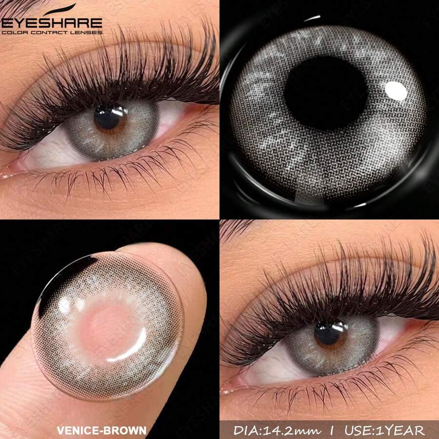 EYESHARE 1 Pair Colored Contact Lenses For Eyes Fashionable Blue Lenses For Brown Eyes Colored Contact Lenses For Green Eyes Colorful Makeup For Gray Eyes Annual Wear Contact Lenses - No Prescription, 14.2mm - VENICE-BROWN - 查看 1