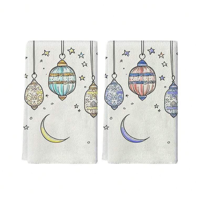 1/1/2 Sets Of Ramadan Themed Kitchen Towels - High Absorbency, Soft Polyester Fiber Dishwashing Towels Designed With Holiday Lanterns And Crescent Patterns, Simple And Elegant Style With A Size Of 40 * 60cm - Suitable For Cooking And Baking, Suitable For Decoration In Living Rooms, Kitchens, Dining Rooms, And Holiday Parties, And Can Be Used As Housewarming Gifts. - Multicolor - View 17