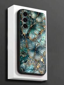 1pc Fashionable Green Butterfly & Flower Anti-Drop Anti-Slip Black Protective Phone Case Compatible With Galaxy A04e/A05s/A13/A14/A15/A34/A35/A50/A52/A53/A54/S21/S22/S23/S24/S25/S25Ultra Soft Protective Cover - Black - View 6