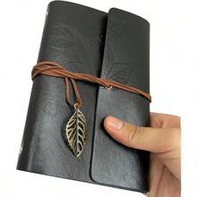 Diario de Viaje Vintage, Libreta de Bolsillo con Cubierta de Tipo Piel, Hoja Decorativa, Retro, Cuaderno Estilo Clsico - 23x16.5 Azul Cielo - Mediana (18,5x12,5 cm) + negro - Ver 5