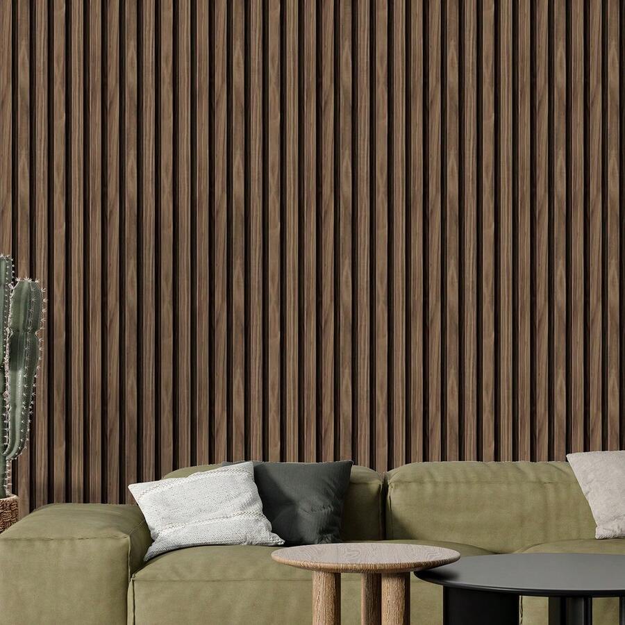 Adhesive Wallpaper With Rustic Oak Wood Ribbed Pattern And Thin Strips - Multicolored 27 - View 1