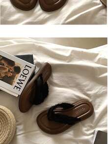 2026Fashion Women's Flat Sandals With Decorative Round Buckle - Open-Toe, Design, Made Of PU Upper, Comfortable Rubber Flat Sole - Ideal For Indoor, Outdoor Home Vacation, Women's Sandals, Flip-Flops - Black - View 2