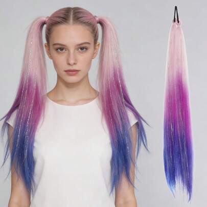 2 Packs Synthetic Braided Ponytail Hair Extensions For Women Girls Party Christmas Red Green Color Ponytail Hair Extensions With Elastic Rubber Band Straight Hair Extensions Ponytail Halloween Christma