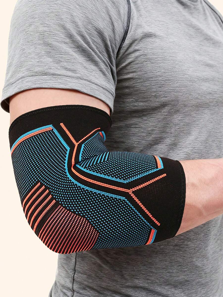 1pc Breathable Knitted Sports Elbow Sleeve, Elastic Compression Arm Support Sleeve For Volleyball, Basketball, Tennis And Gym Training - Multicolor - View 1