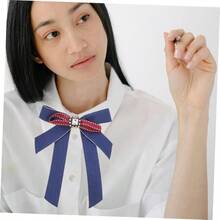 GALPADA Pajarita Cinta De Diamantes De Imitacin Broche De Diamantes De Imitacin Cinta para Arcos Corbata De Diamantes De Imitacin Lazos para El Cabello Las Mujeres Broche De Arco - 17X13.5X1.5CM + azul - Ver 3