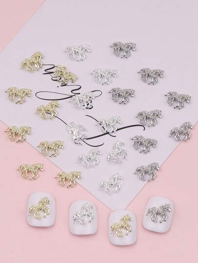 2026新款小马美甲配件10件套，金属DIY美甲配件，短指甲装饰，美甲用品，美甲宝石