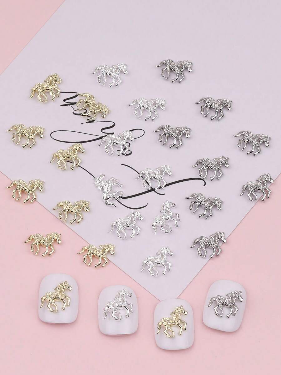 2026新款小马美甲配件10件套，金属DIY美甲配件，短指甲装饰，美甲用品，美甲宝石 - 彩色 - 查看 1