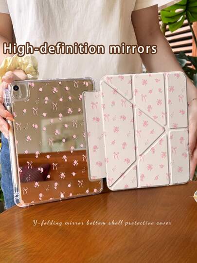 1个双面高清花卉图案平板电脑保护套，兼容iPad 10/9/11（2025款），多功能镜面后盖，耐磨防摔，自动唤醒/睡眠，多角度支架带笔槽，办公学习必备，非磁性保护套，圣诞礼物，2026新年礼物