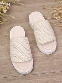 1 Pair Women's Woven Platform Wedge Heel Summer Slide Sandals