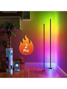 AMILL 2pcs Smart RGB LED Corner Floor Lamp, RGB Tube Light Bar With Stand, USB Powered , App Control, Color Changing Ambient Lighting For Living Rooms, Bedrooms, Gaming Rooms, Christmas Decor, And Game Room - Multi-color light - View 3