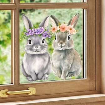 1pc Removable Cute Rabbit Wreath Window Sticker, Suitable For Easter Kitchen Fridge Bedroom Door Window Home Decor
